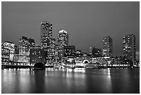Financial district night skyline. Boston, Massachussets, USA ( black and white)