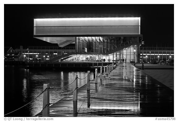 Museum of Contemporary Art (MOCA) at night. Boston, Massachussets, USA (black and white)