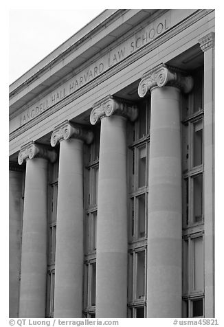 Detail of Harvard Law School building, Cambridge. Boston, Massachussets, USA (black and white)