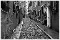 Cobblestone alley on rainy day, Beacon Hill. Boston, Massachussets, USA (black and white)