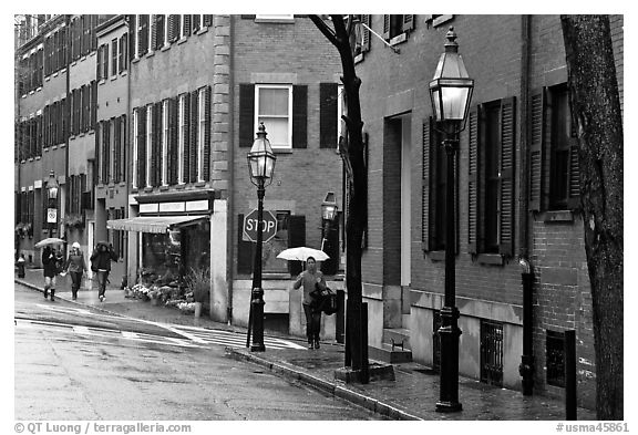 Beacon Hill street in the rain. Boston, Massachussets, USA (black and white)