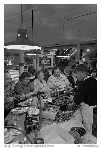 Patrons eating at Union Lobster House. Boston, Massachussets, USA (black and white)