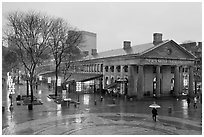 Faneuil Hall Marketplace on rainy day. Boston, Massachussets, USA (black and white)