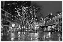 Faneuil Hall festival marketplace at night. Boston, Massachussets, USA (black and white)