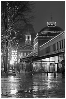 Quincy Market and Faneuil Hall at night. Boston, Massachussets, USA ( black and white)