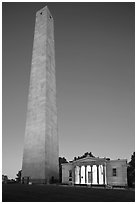 Bunker Hill Monument and exhibit lodge at dawn, Charlestown. Boston, Massachussets, USA ( black and white)