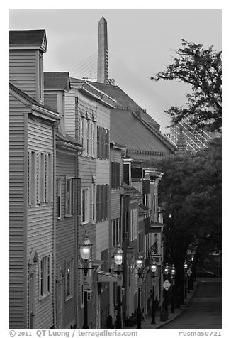 Houses on Breeds Hill at dawn, Charlestown. Boston, Massachussets, USA (black and white)