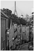 Steep stret on Breeds Hill, with bridge in background, Charlestown. Boston, Massachussets, USA ( black and white)