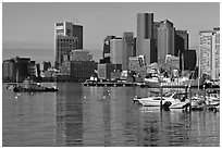 Boston harbor and skyline. Boston, Massachussets, USA ( black and white)