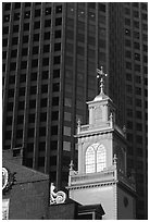 Old State House and glass buildings. Boston, Massachussets, USA (black and white)