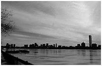 Downtown seen across the frozen Charles River. Boston, Massachussets, USA (black and white)