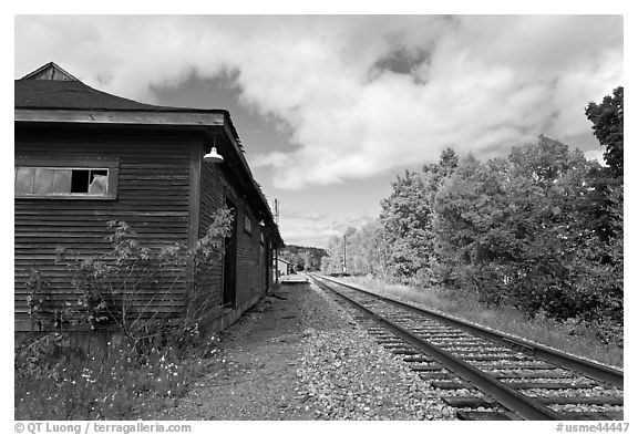Railroad track and abandonned station, Greenville Junction. Maine, USA