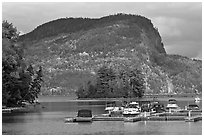 Mount Kineo seen across Moosehead Lake, Rockwood. Maine, USA (black and white)
