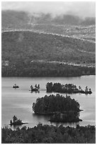 Islets and mountain slopes with fall foliage. Maine, USA (black and white)