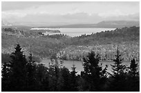 Beaver Cove and Lilly Bay in the distance. Maine, USA ( black and white)