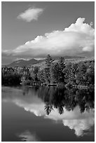 Cloud-capped Katahdin range and water reflections in autumn. Baxter State Park, Maine, USA (black and white)