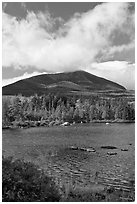 Clouds, mountain, and pond in autumn. Baxter State Park, Maine, USA ( black and white)