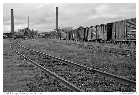Railroad and mill, Millinocket. Maine, USA (black and white)