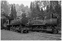 Lacroix locomotives. Allagash Wilderness Waterway, Maine, USA (black and white)