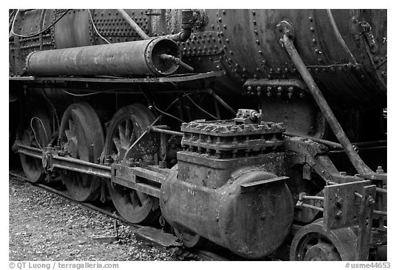 Close-up of vintage Lacroix locomotive. Allagash Wilderness Waterway, Maine, USA