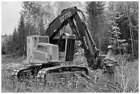 Tracked forest harvester. Maine, USA ( black and white)
