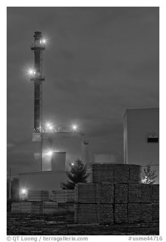 Lumber mill at dusk, Ashland. Maine, USA (black and white)