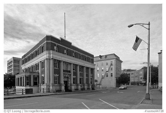 West market square historic district. Bangor, Maine, USA (black and white)