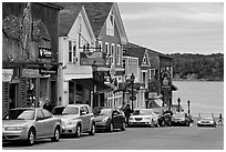 Street, Frenchman Bay and Bar Island. Bar Harbor, Maine, USA ( black and white)