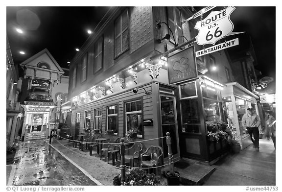 Route 66 restaurant at night. Bar Harbor, Maine, USA