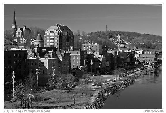 West side riverfront. Augusta, Maine, USA (black and white)