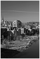 Churches and brick buildings. Augusta, Maine, USA ( black and white)