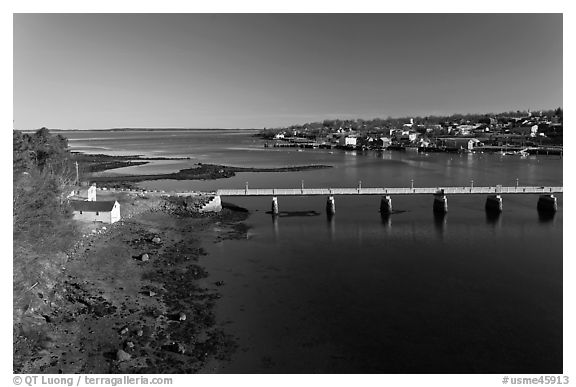 Belfast at the mouth of Passagassawakeag River. Maine, USA (black and white)