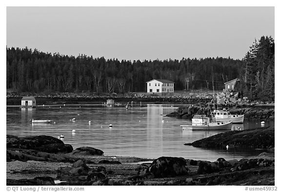 Harbor, dawn. Stonington, Maine, USA (black and white)