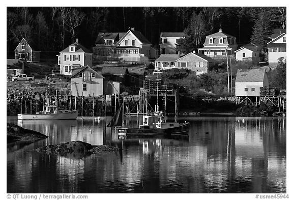 Fishing boats and houses. Stonington, Maine, USA