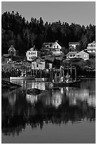 Harbor and houses, morning. Stonington, Maine, USA ( black and white)