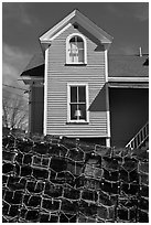 Lobster traps and house. Stonington, Maine, USA (black and white)