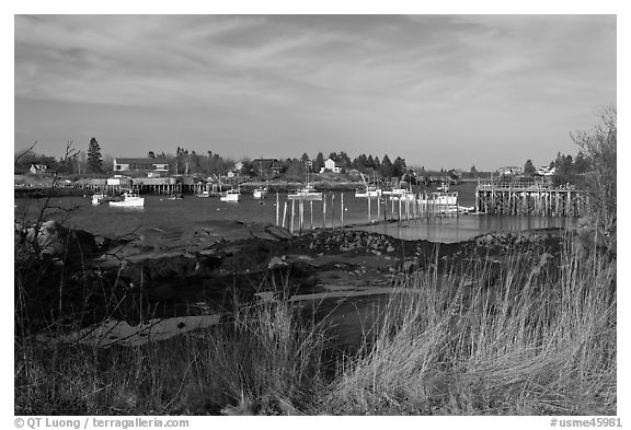Traditional lobstering village. Corea, Maine, USA (black and white)