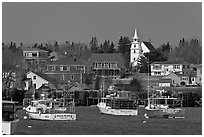 Lobster fleet and traditional village. Corea, Maine, USA ( black and white)