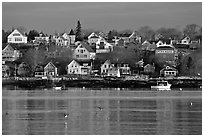 Seaport houses. Stonington, Maine, USA (black and white)
