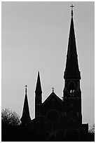 Cathedral spires backlit at dawn. Portland, Maine, USA (black and white)