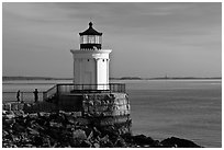 Children and Bug Light. Portland, Maine, USA (black and white)