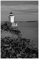 Bug Light lighthouse at the harbor entrance. Portland, Maine, USA ( black and white)
