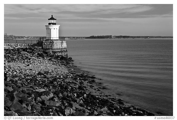 Bug Light and breakwater. Portland, Maine, USA (black and white)