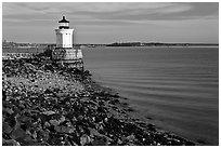 Bug Light and breakwater. Portland, Maine, USA (black and white)