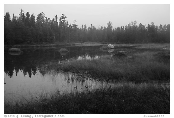 Desey Pond, dusk. Katahdin Woods and Waters National Monument, Maine, USA (black and white)