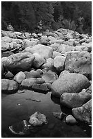Boulders near Orin Falls in autumn. Katahdin Woods and Waters National Monument, Maine, USA ( black and white)