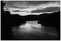 East Branch Penobscot River, sunset. Katahdin Woods and Waters National Monument, Maine, USA ( black and white)