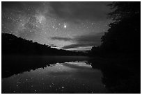 East Branch Penobscot River from Lunksoos Camp with stars. Katahdin Woods and Waters National Monument, Maine, USA ( black and white)
