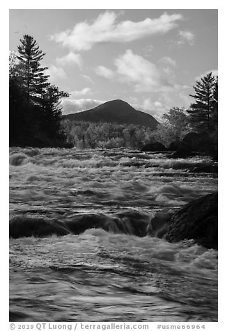 Haskell Rock Pitch whitewater and Bald Mountain in autumn. Katahdin Woods and Waters National Monument, Maine, USA (black and white)