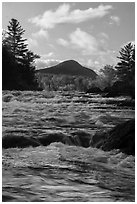 Haskell Rock Pitch whitewater and Bald Mountain in autumn. Katahdin Woods and Waters National Monument, Maine, USA ( black and white)